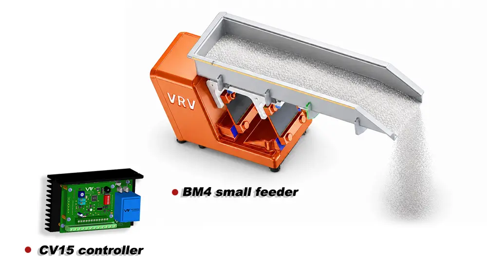 VRV BM4 small electromagnetic vibrating feeder matched with CV15 speed controller for precise powder dosing VRV BM4 small electromagnetic vibrating feeder matched with CV15 speed controller for precise powder dosing